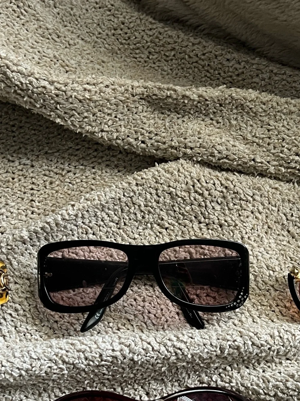 Dior Black Rectangular Women's Sunglasses with Dark Lenses